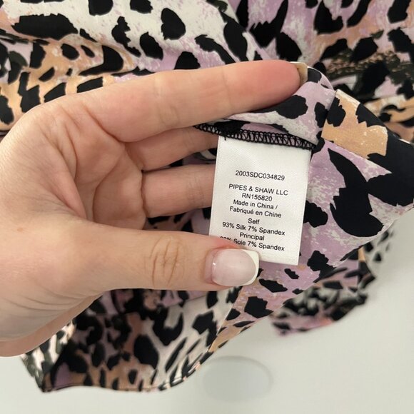 Veronica Beard Purple & Orange Animal Print Mockneck Blouse Size 00 - Picture 3 of 8